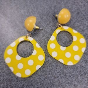 Fashion Jewelry Yellow and White Polka Dot Earrings